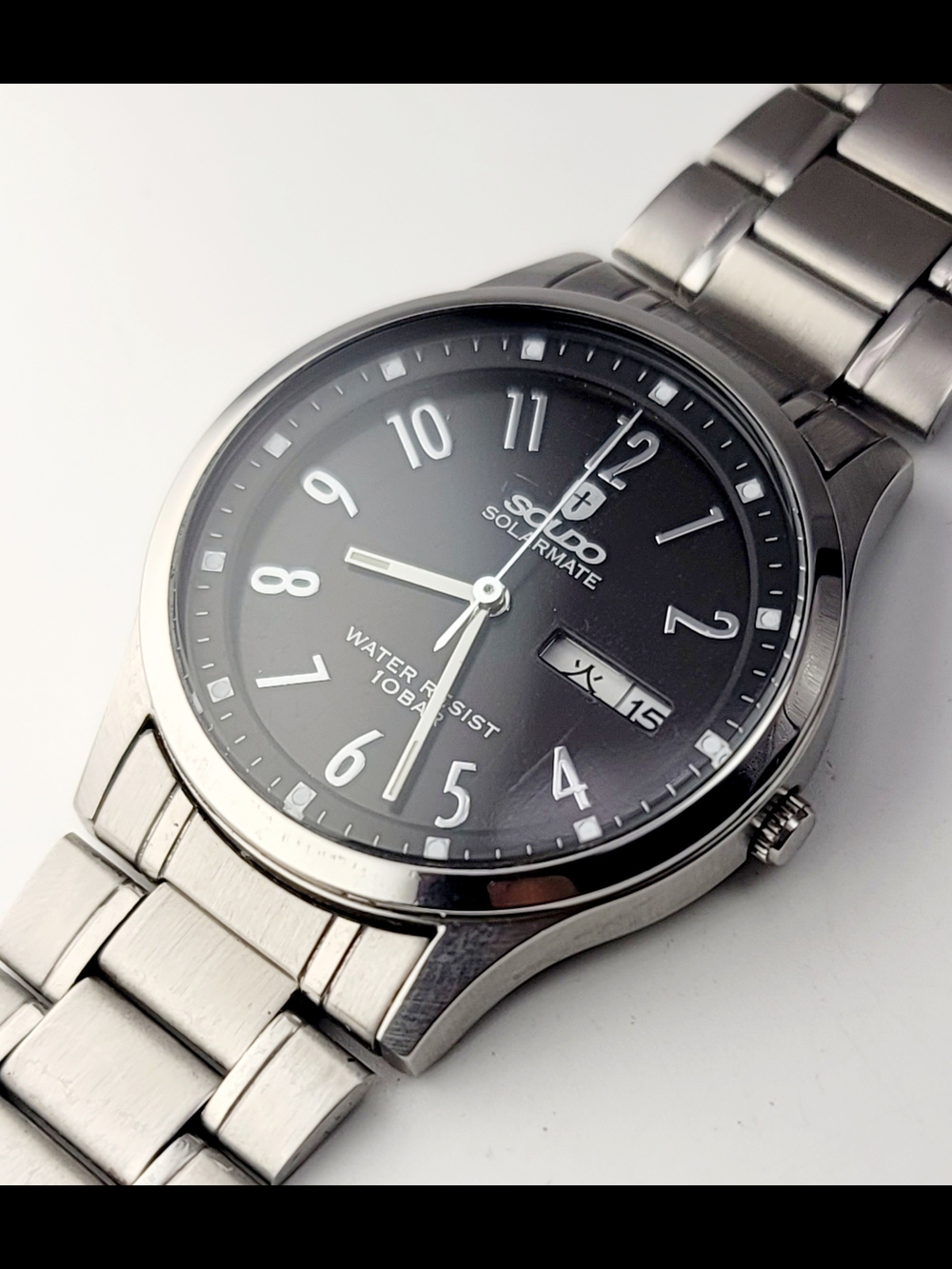 Scudo Solarmate EM01 Solar Powered Watch Black Dial Stainless Steel Japan